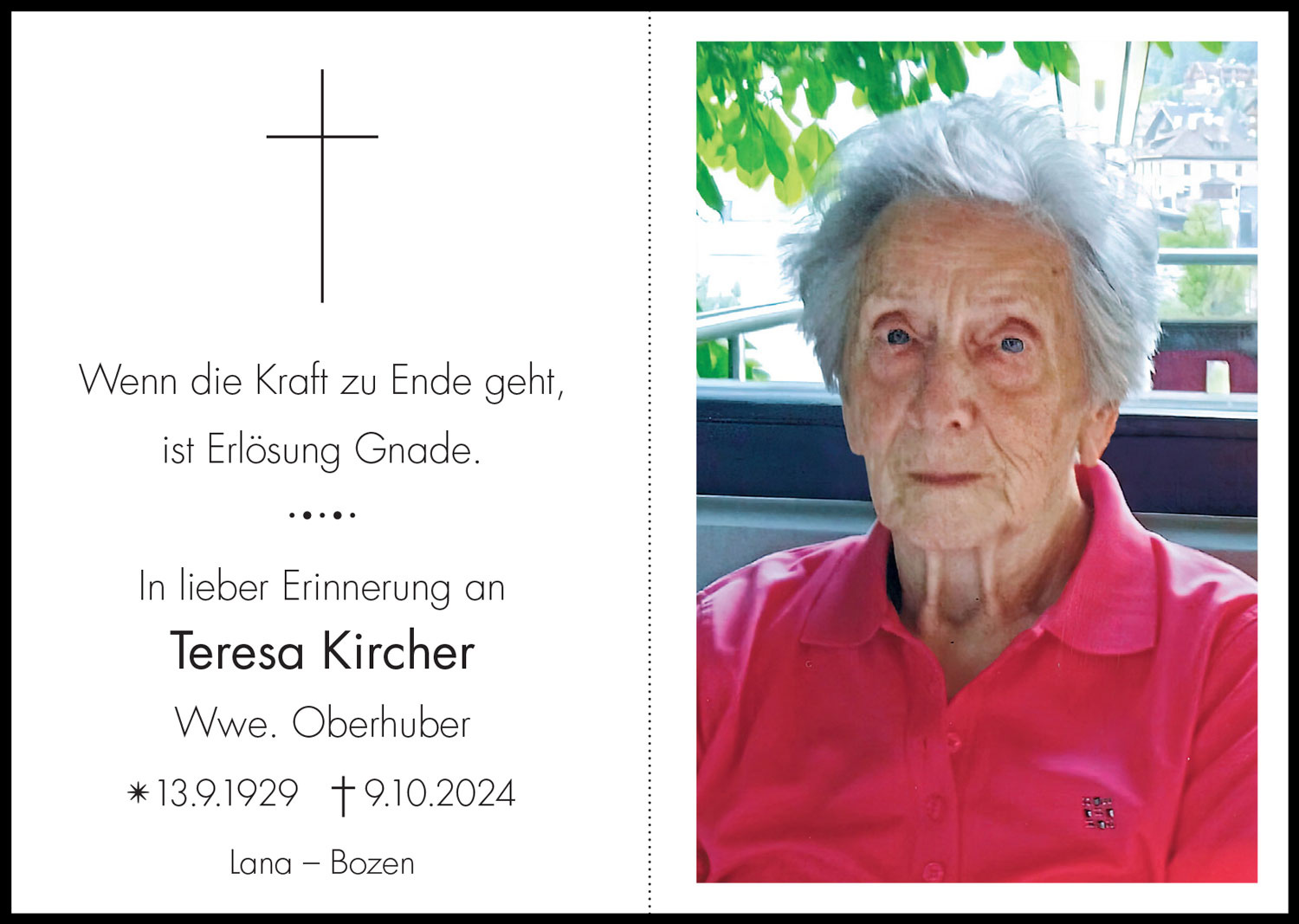 Sterbebild: Teresa Wwe. Oberhuber geb. Kircher