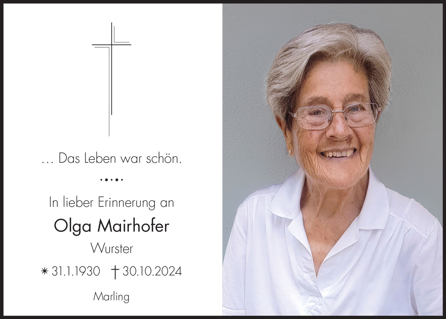 Sterbebild: Olga Mairhofer