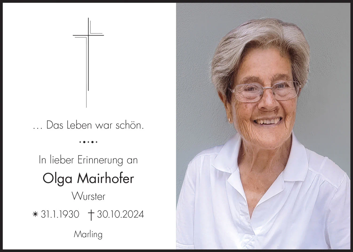 Sterbebild: Olga Mairhofer