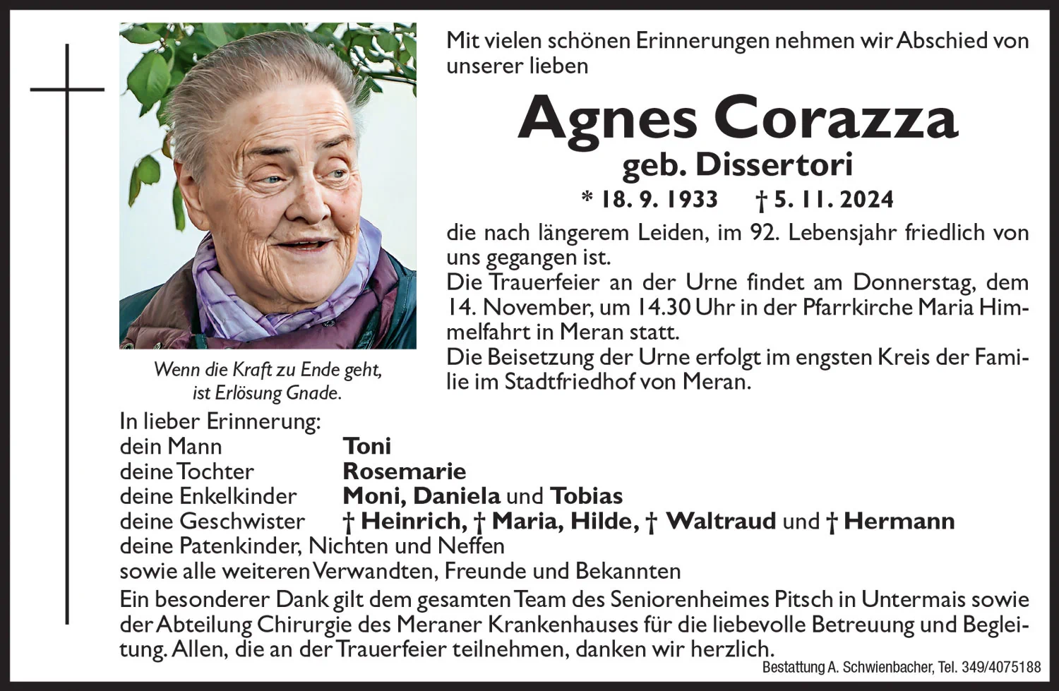Medien: Agnes Corazza geb. Dissertori