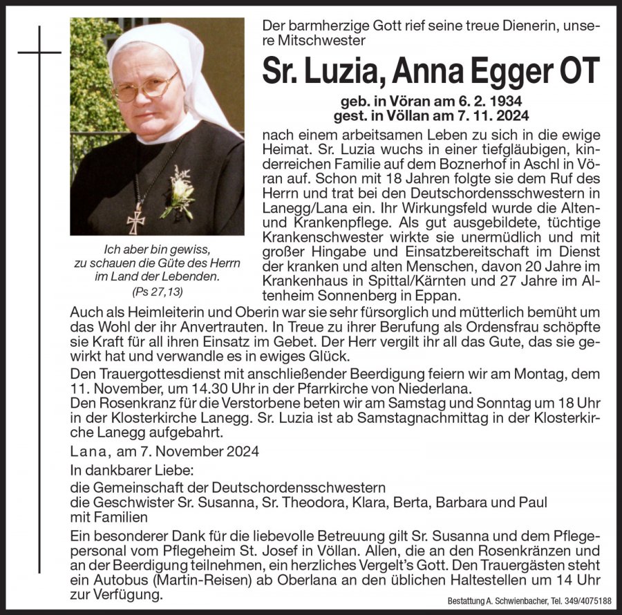 Medien: Sr. Luzia, Anna Egger OT