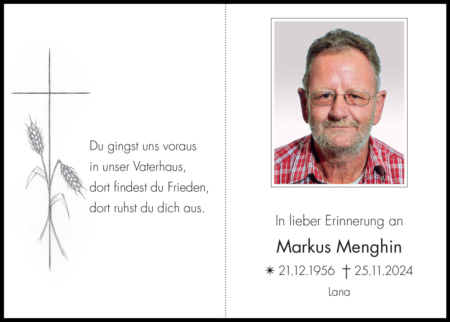 Sterbebild: Markus Menghin