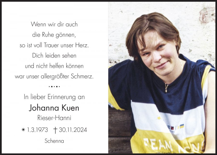 Sterbebild: Johanna Kuen