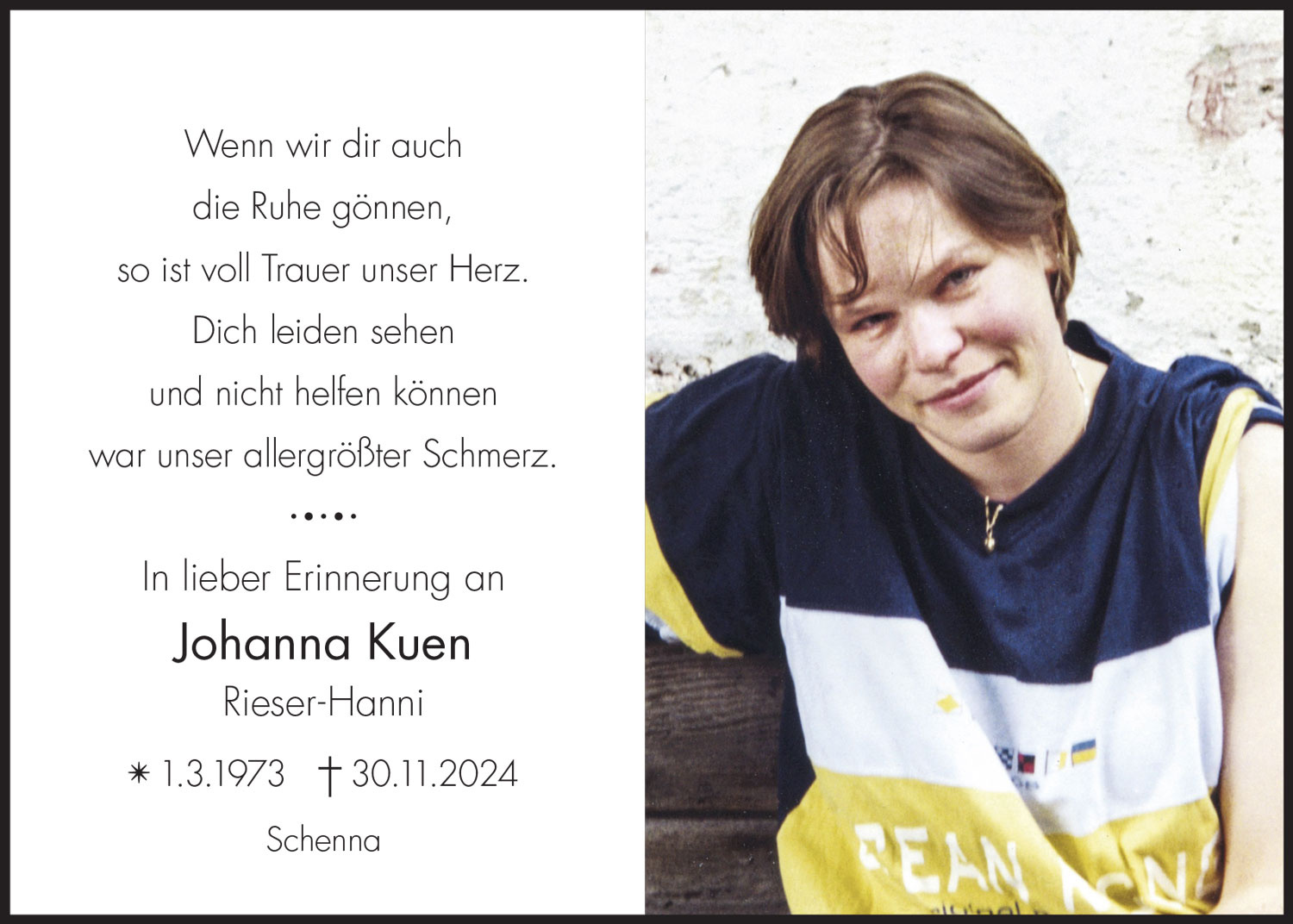 Sterbebild: Johanna Kuen