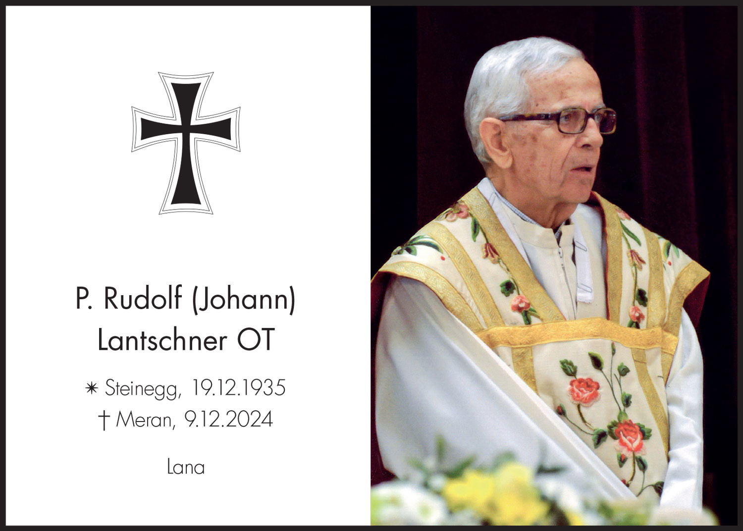 Sterbebild: P. Rudolf (Johann) Lantschner OT