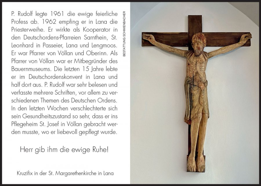 Sterbebild: P. Rudolf (Johann) Lantschner OT