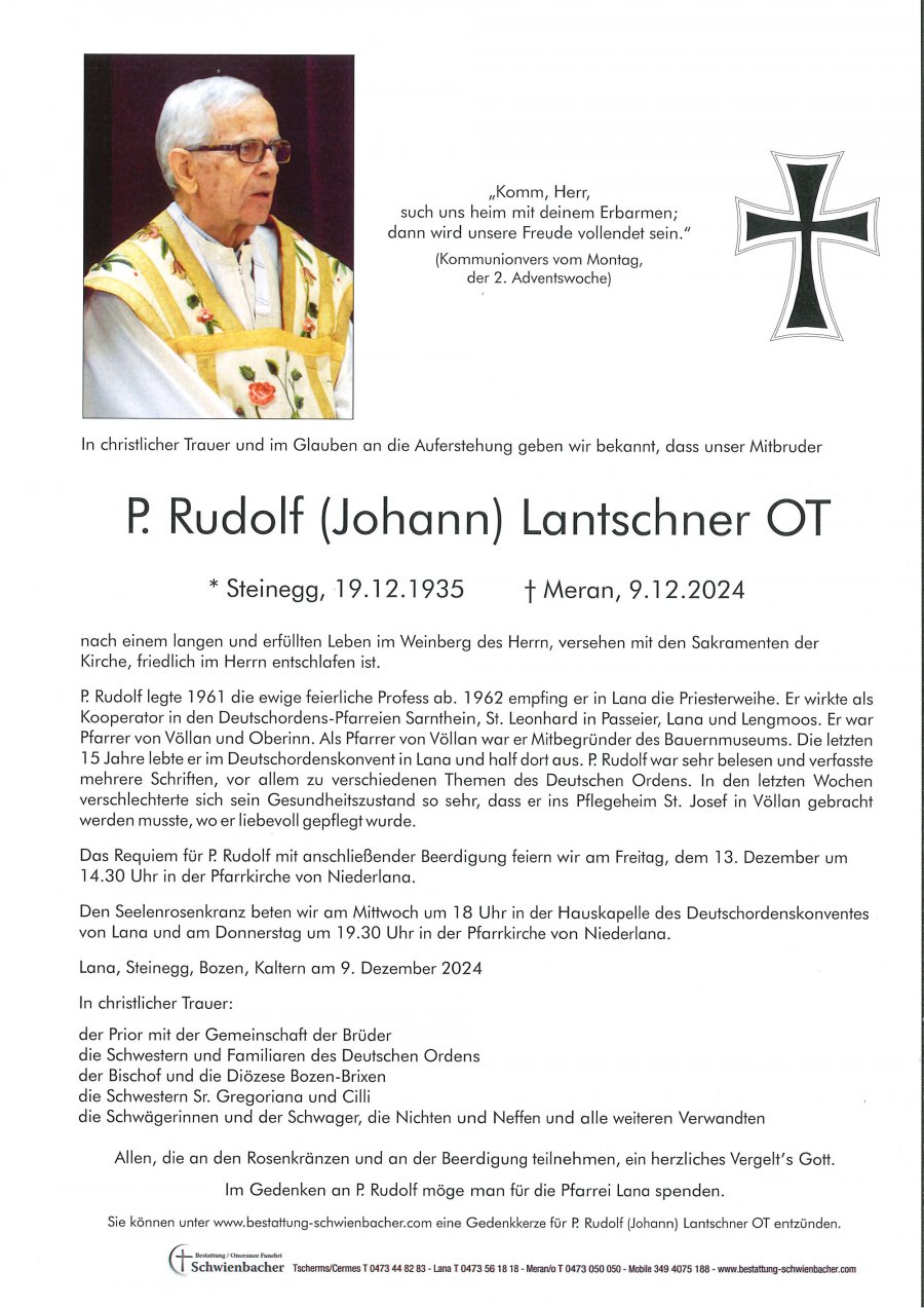 Parte: P. Rudolf (Johann) Lantschner OT