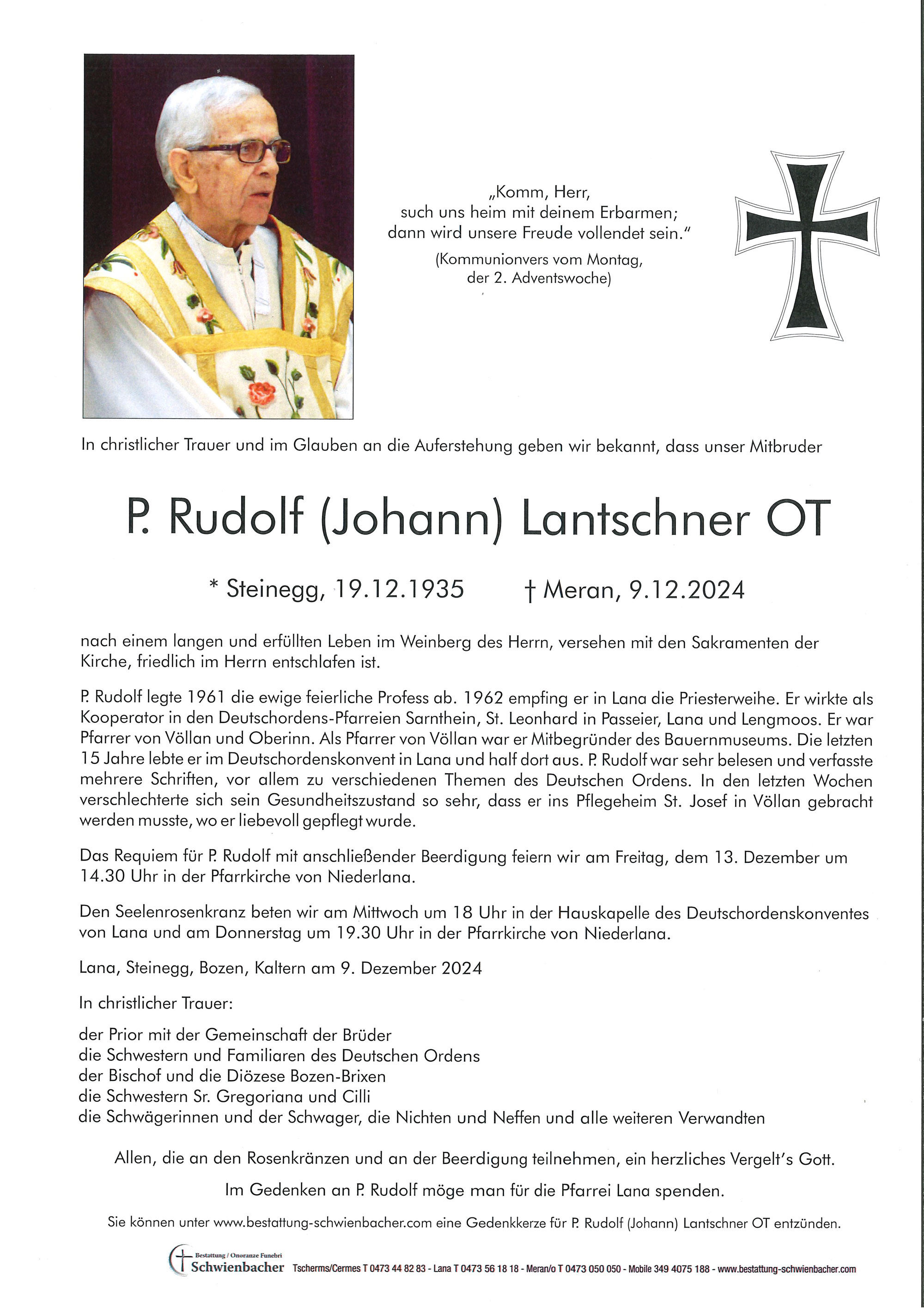 Parte: P. Rudolf (Johann) Lantschner OT 