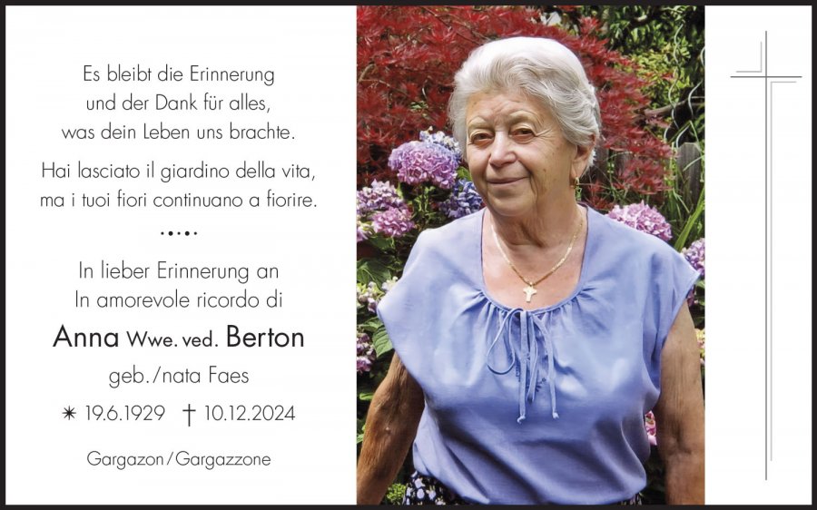 Sterbebild: Anna Wwe. Berton geb. Faes