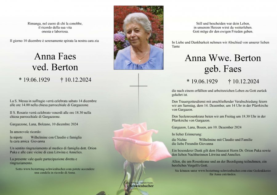 Parte: Anna Wwe. Berton geb. Faes