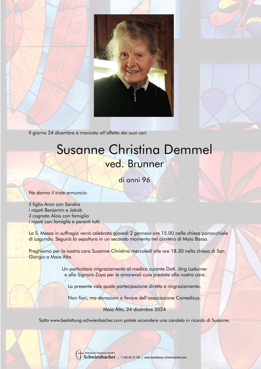 Parte: Susanne Christina Wwe. Brunner geb. Demmel