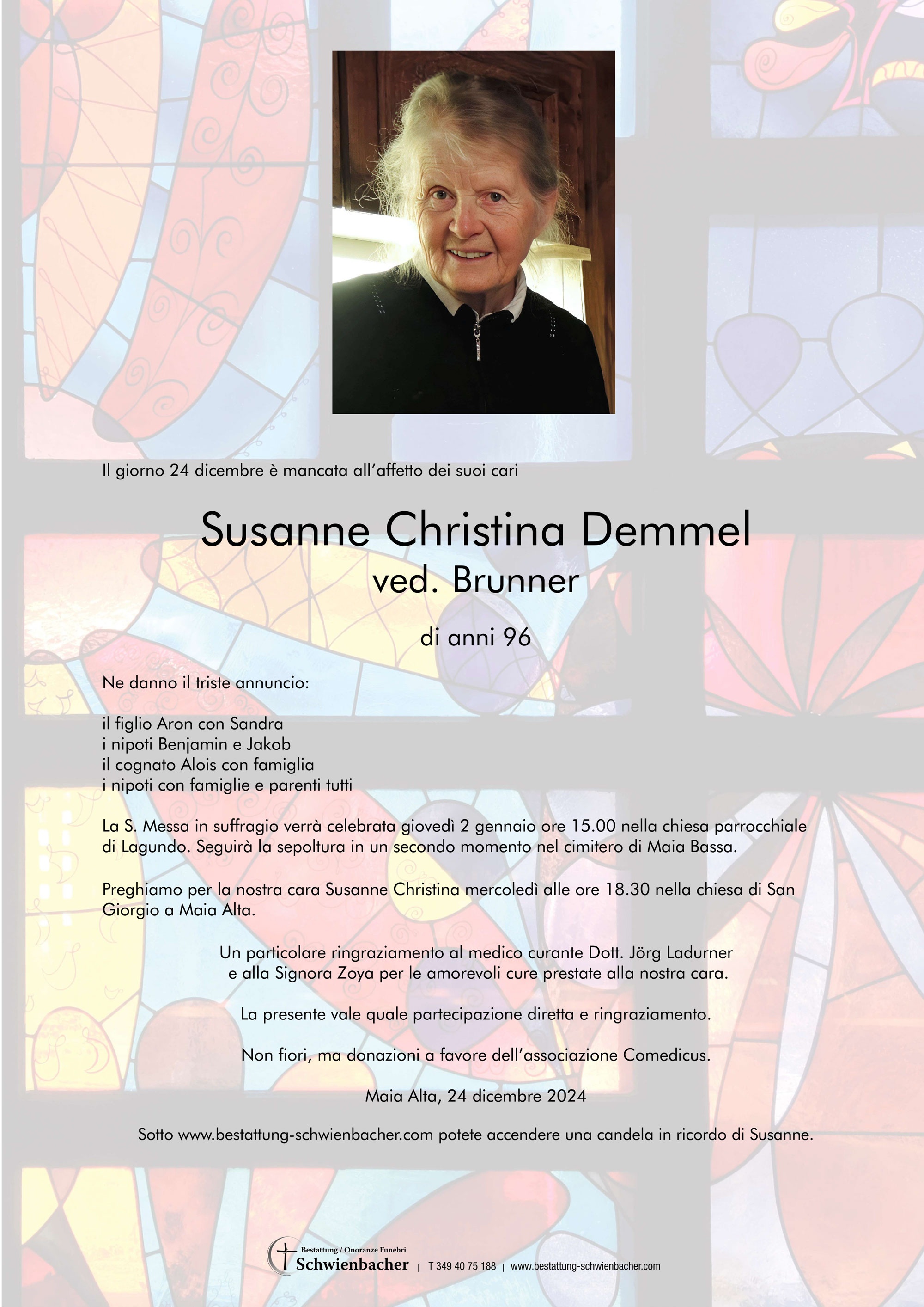 Parte: Susanne Christina Wwe. Brunner geb. Demmel 