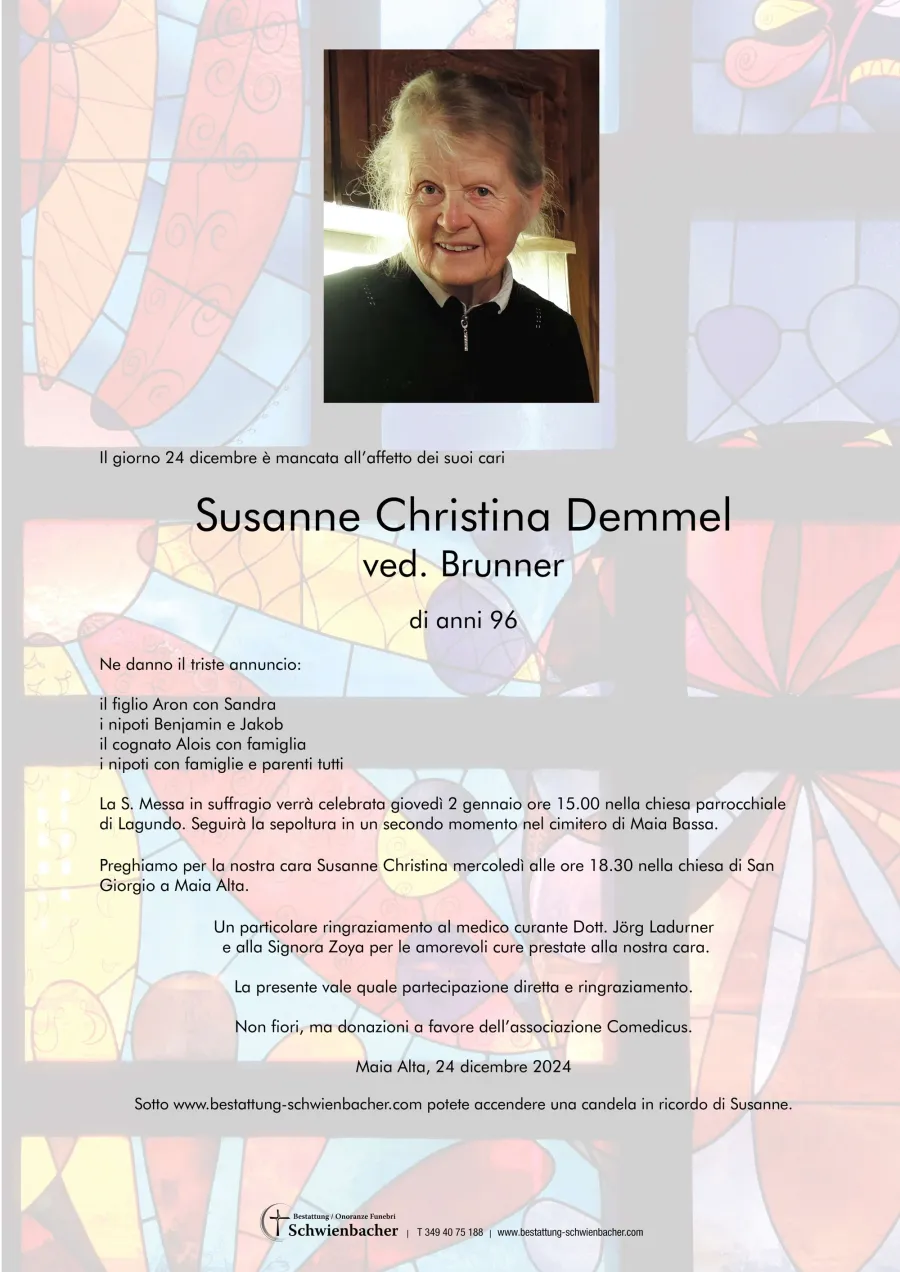 Parte: Susanne Christina Wwe. Brunner geb. Demmel
