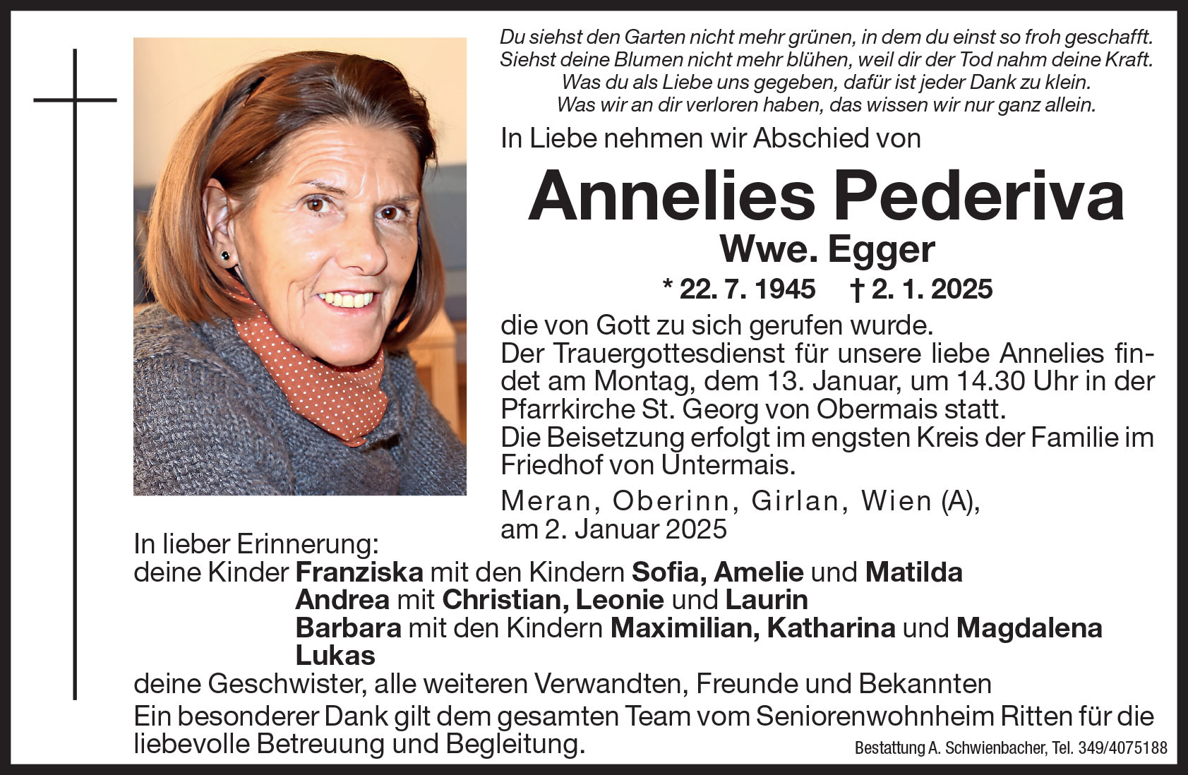 Medien: Annelies Pederiva Wwe. Egger