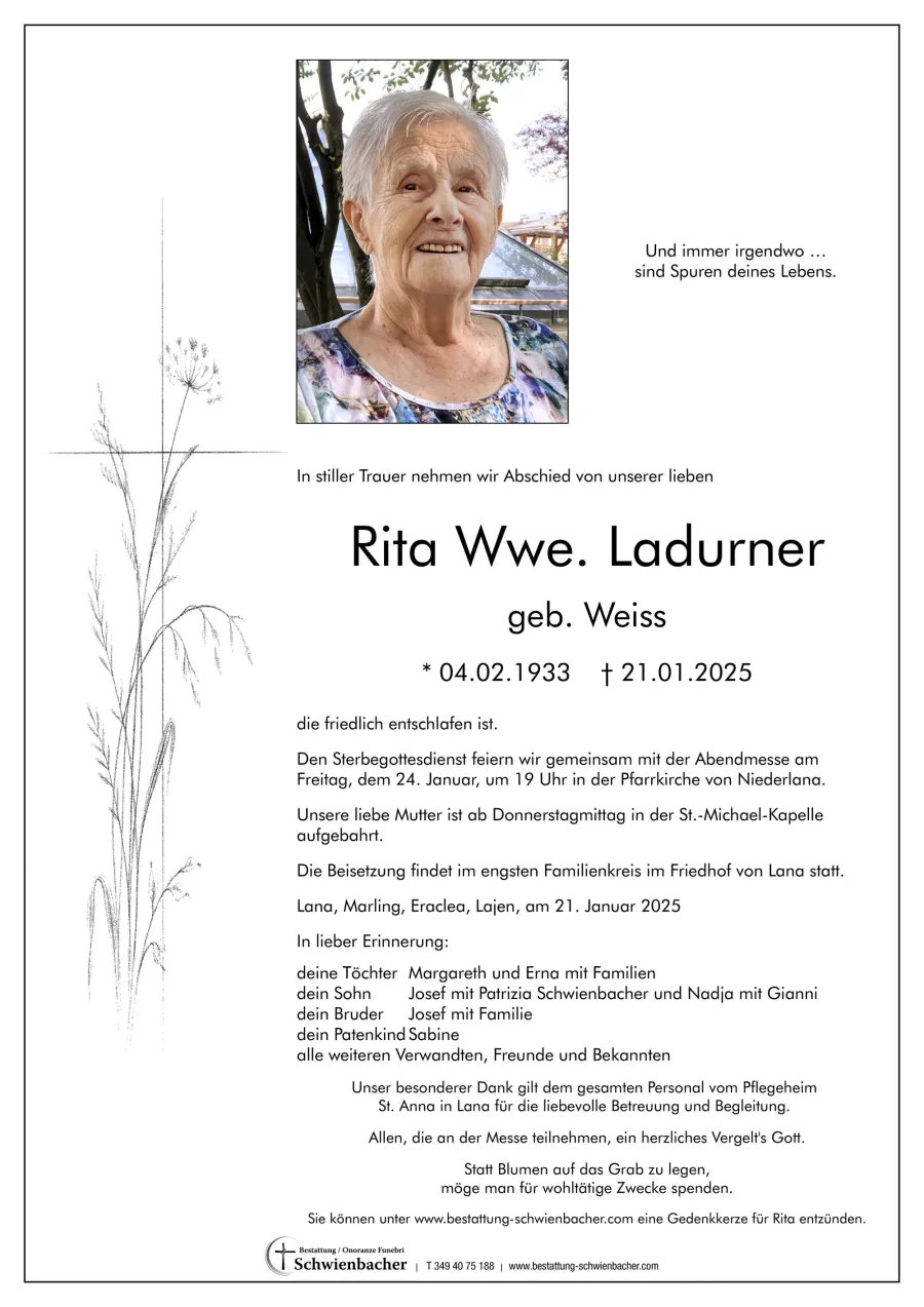 Parte: Rita Wwe. Ladurner geb. Weiss