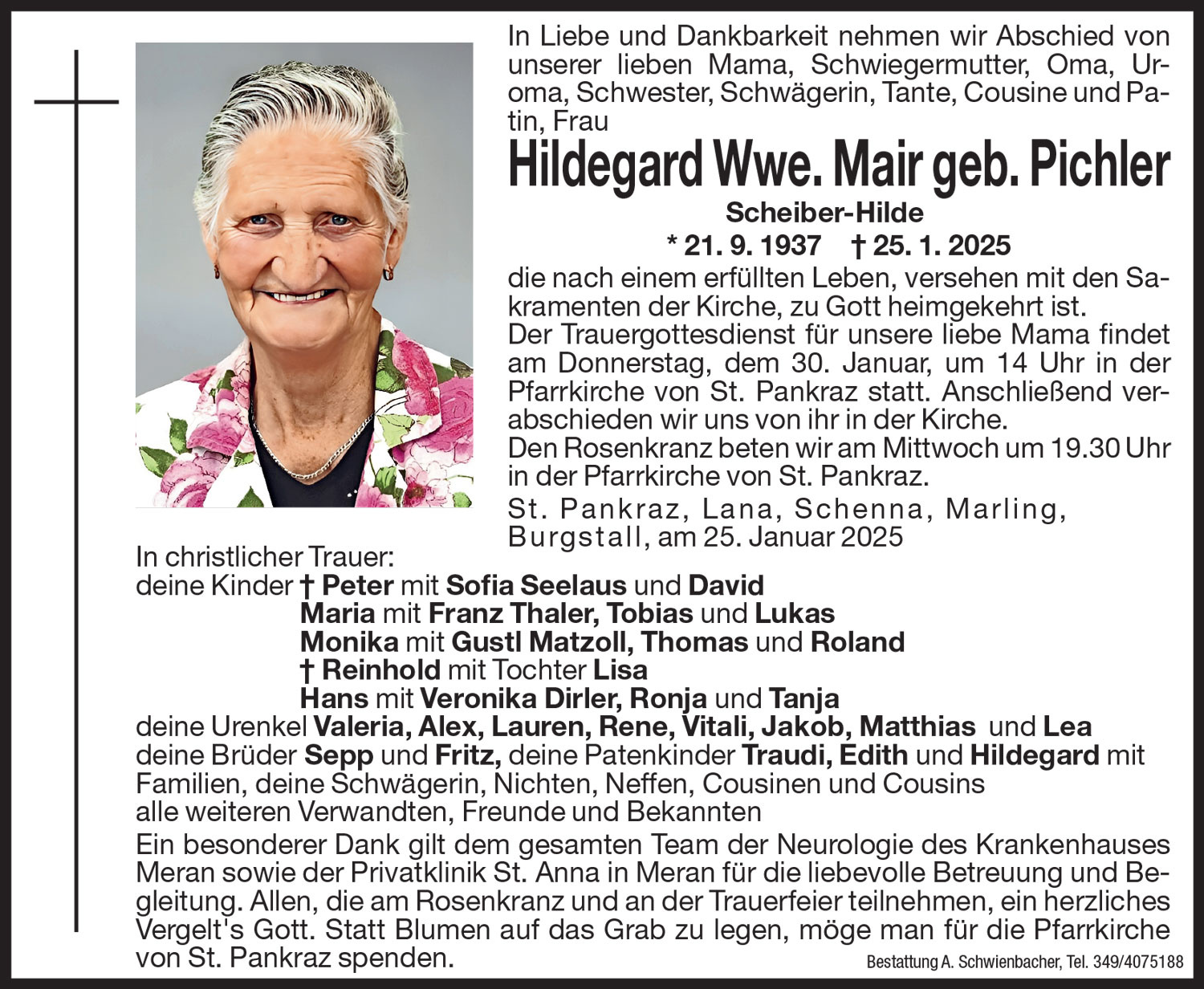 Medien: Hildegard Wwe. Mair geb. Pichler