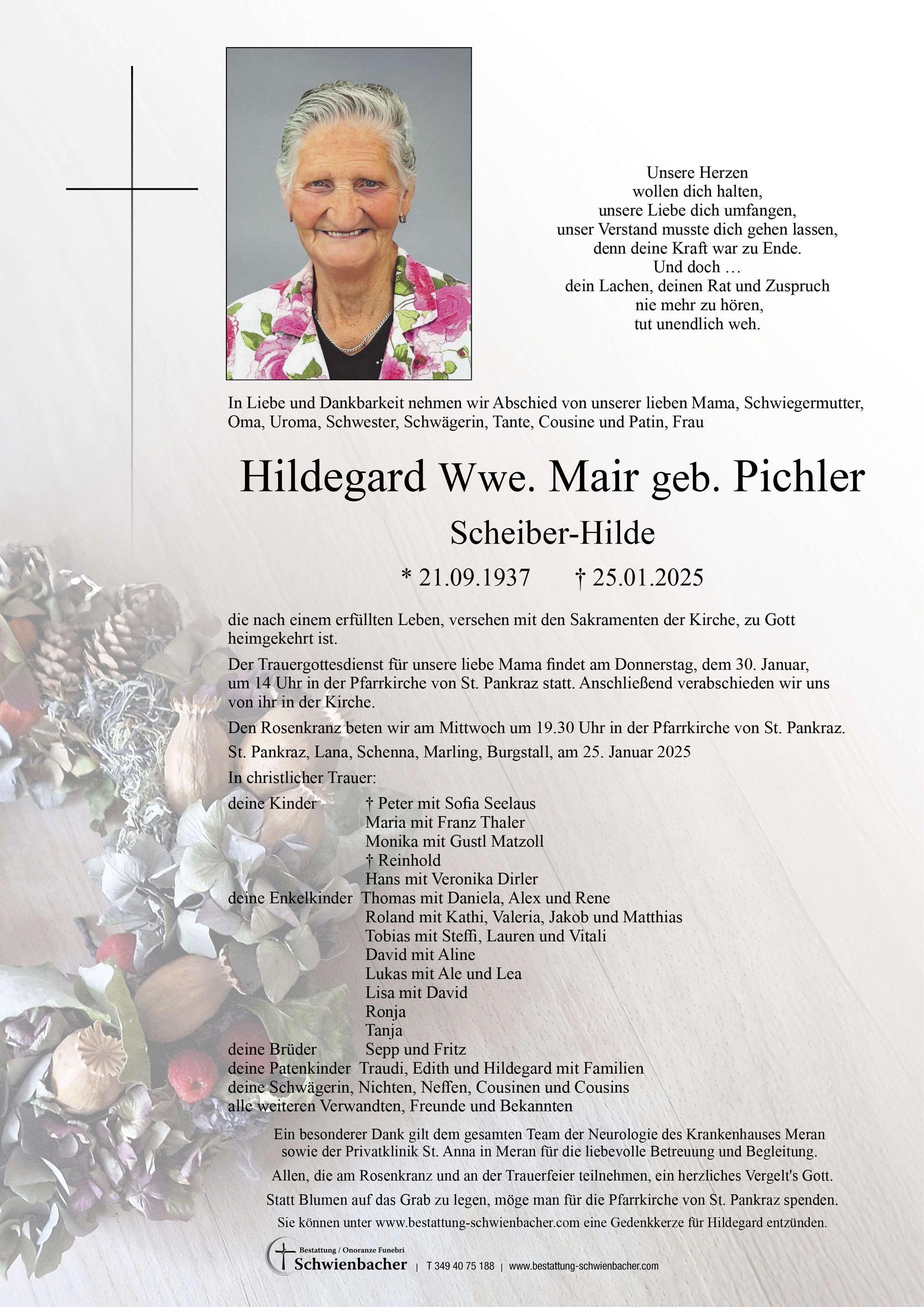 Parte: Hildegard Wwe. Mair geb. Pichler 