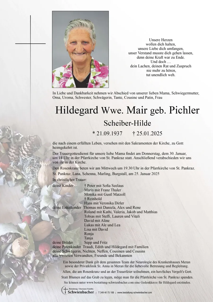 Parte: Hildegard Wwe. Mair geb. Pichler
