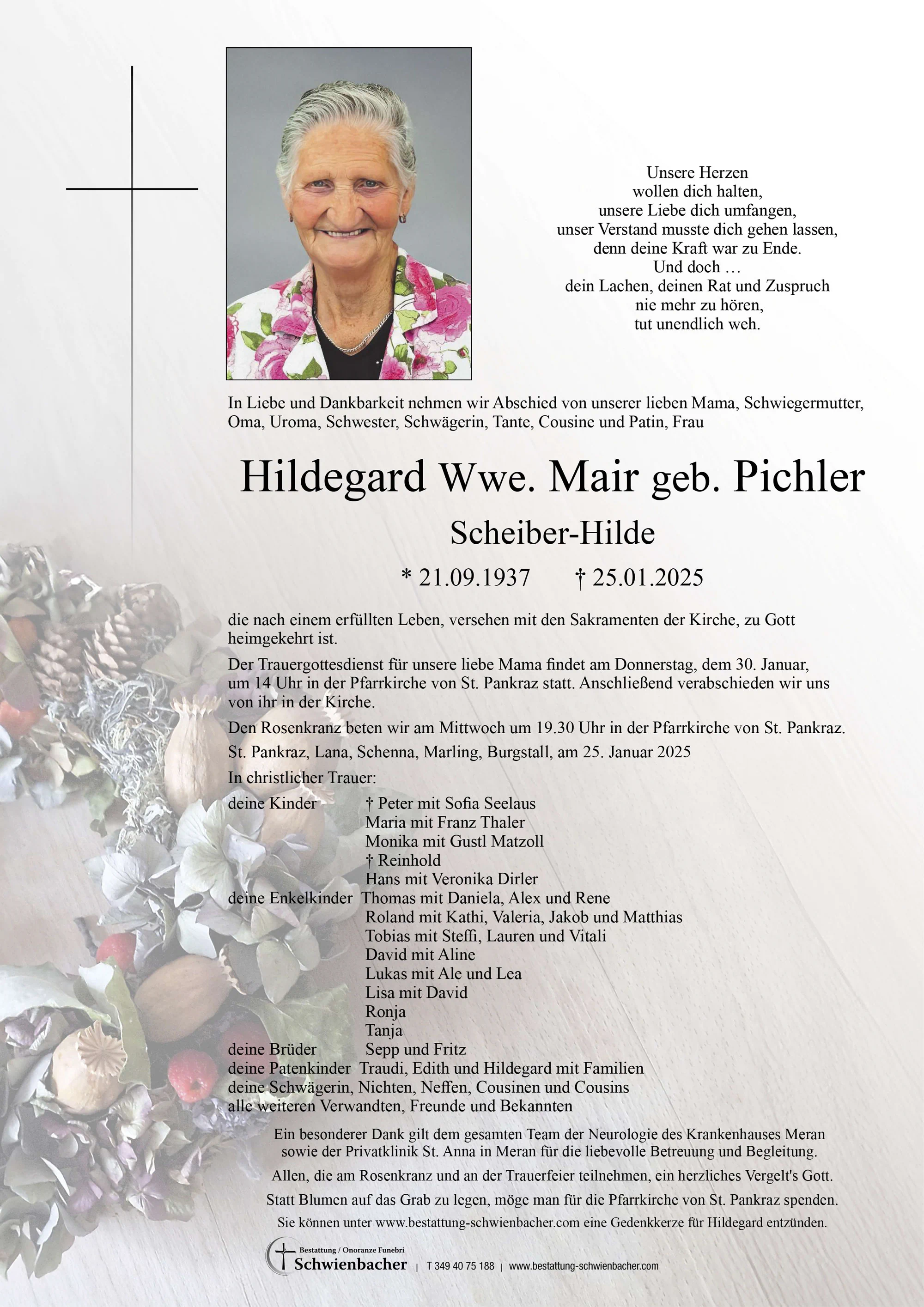 Parte: Hildegard Wwe. Mair geb. Pichler 