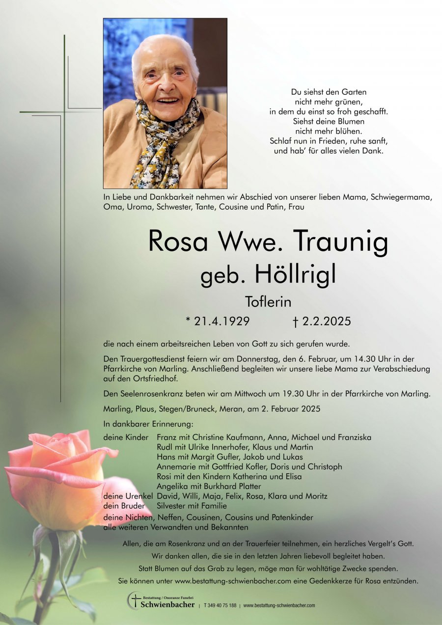 Parte: Rosa Wwe. Traunig geb. Höllrigl