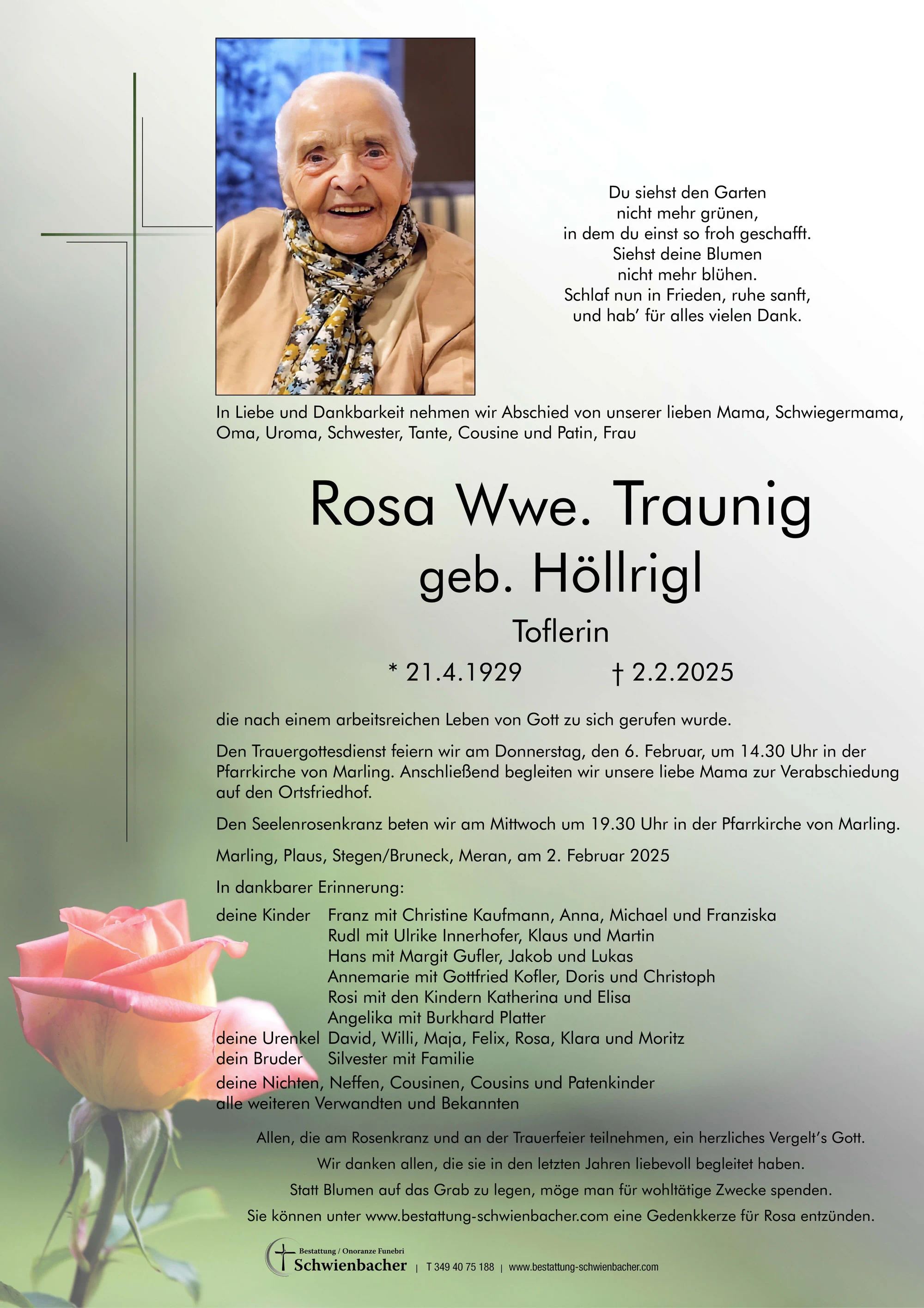 Parte: Rosa Wwe. Traunig geb. Höllrigl 