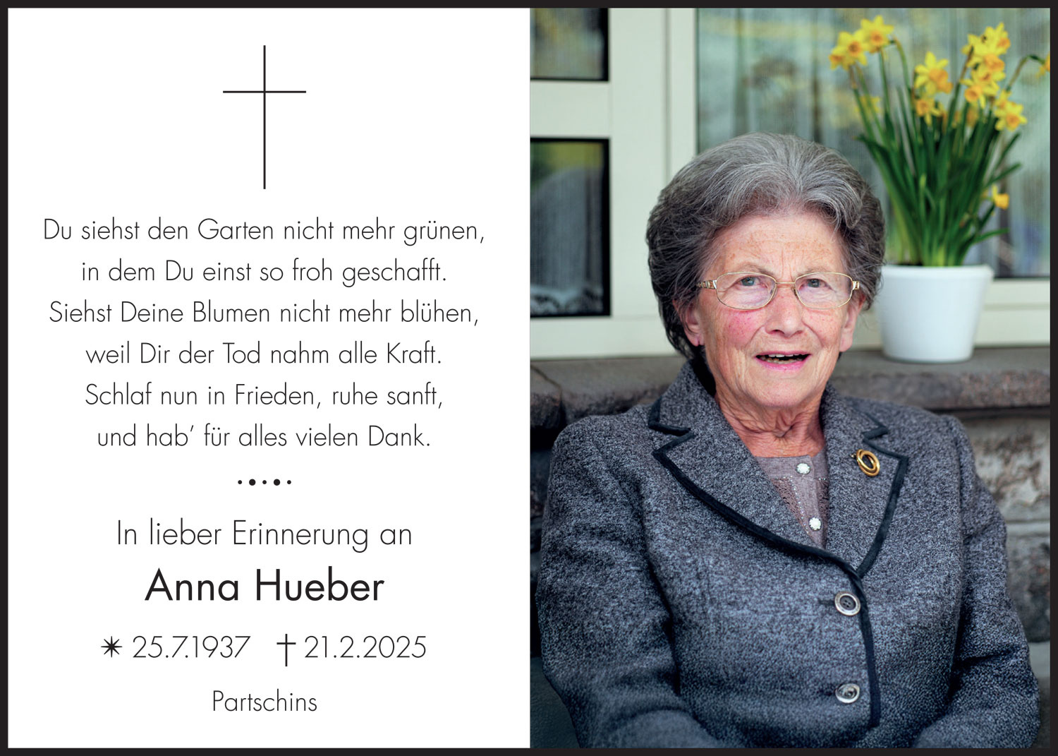 Sterbebild: Anna Hueber