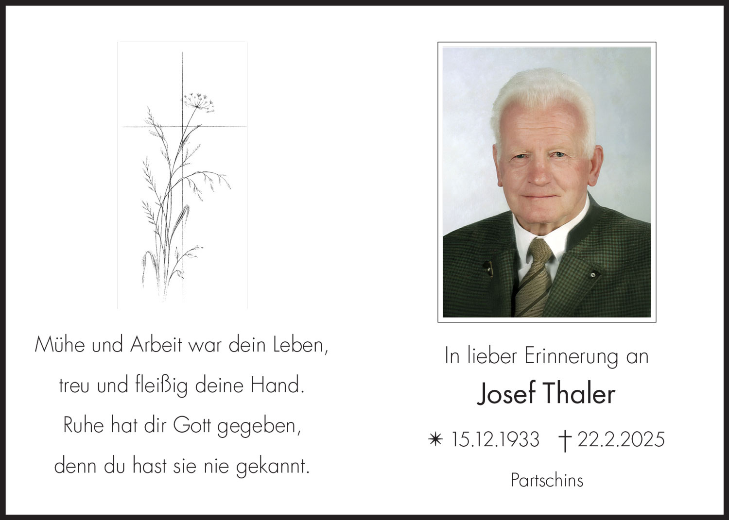 Sterbebild: Josef Thaler