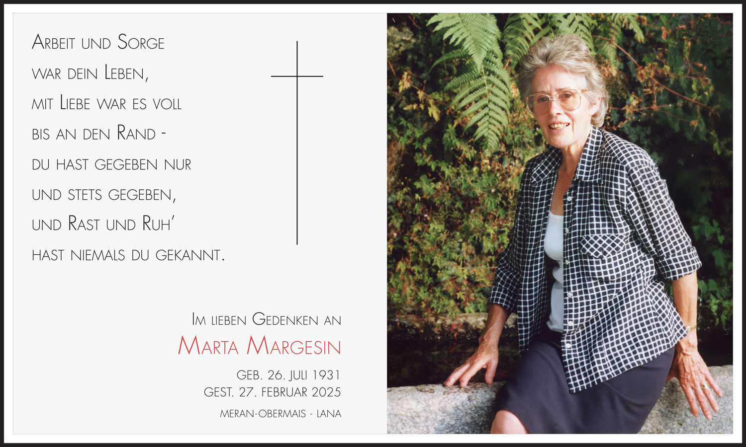 Sterbebild: Marta Margesin