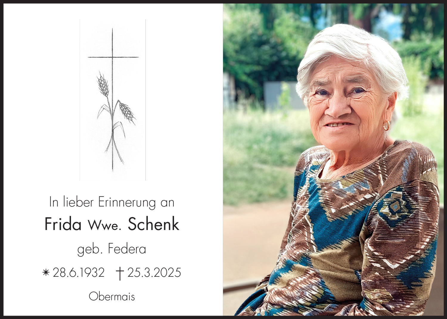 Sterbebild: Frida Wwe. Schenk geb. Federa