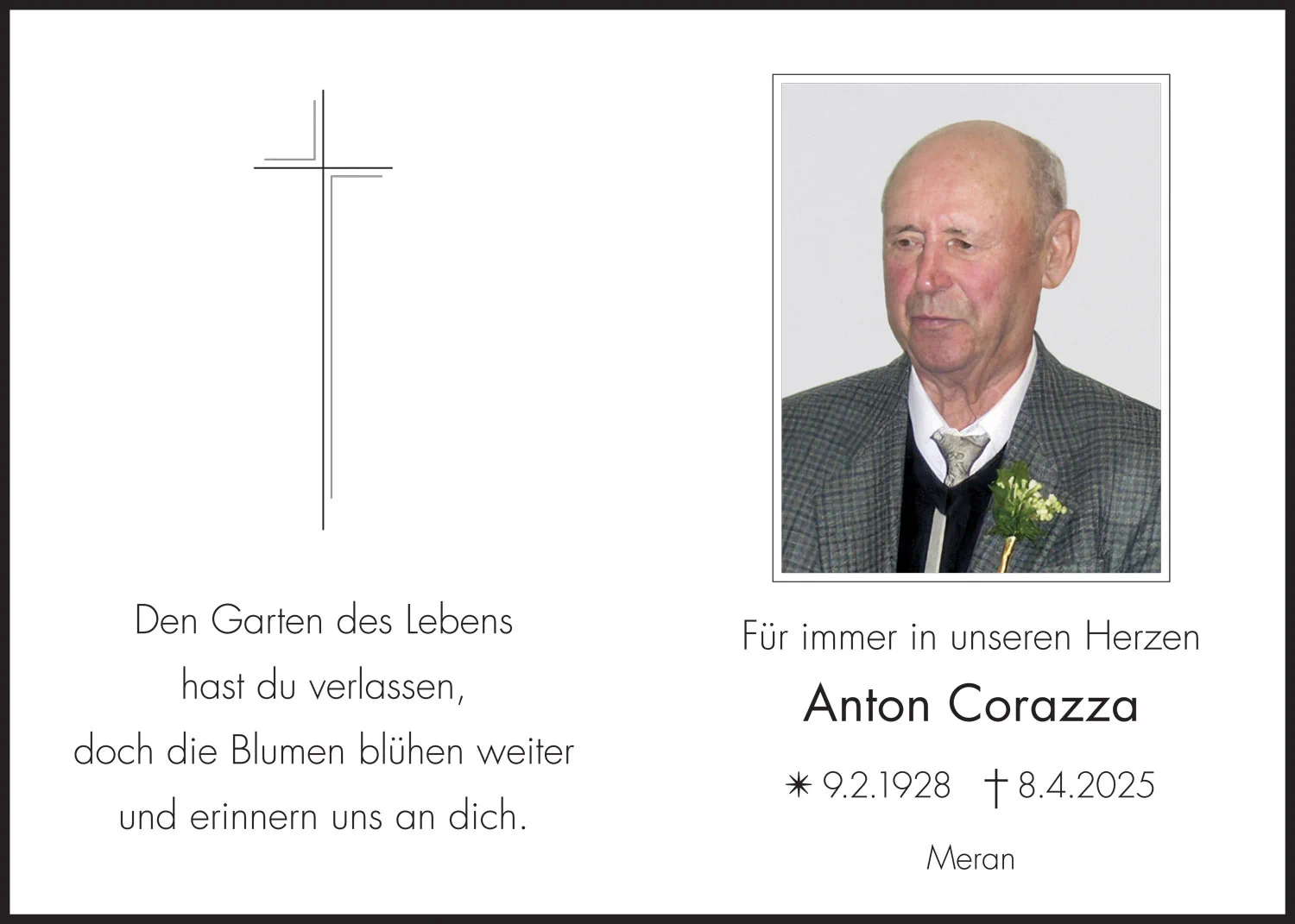 Sterbebild: Anton Corazza