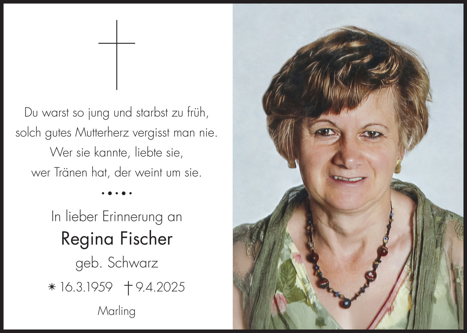 Sterbebild: Regina Fischer geb. Schwarz