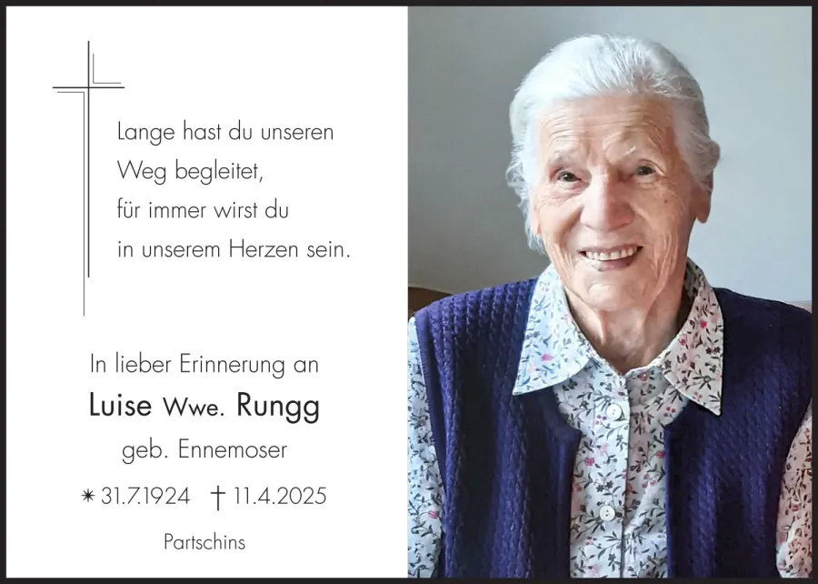 Sterbebild: Luise Wwe. Rungg geb. Ennemoser