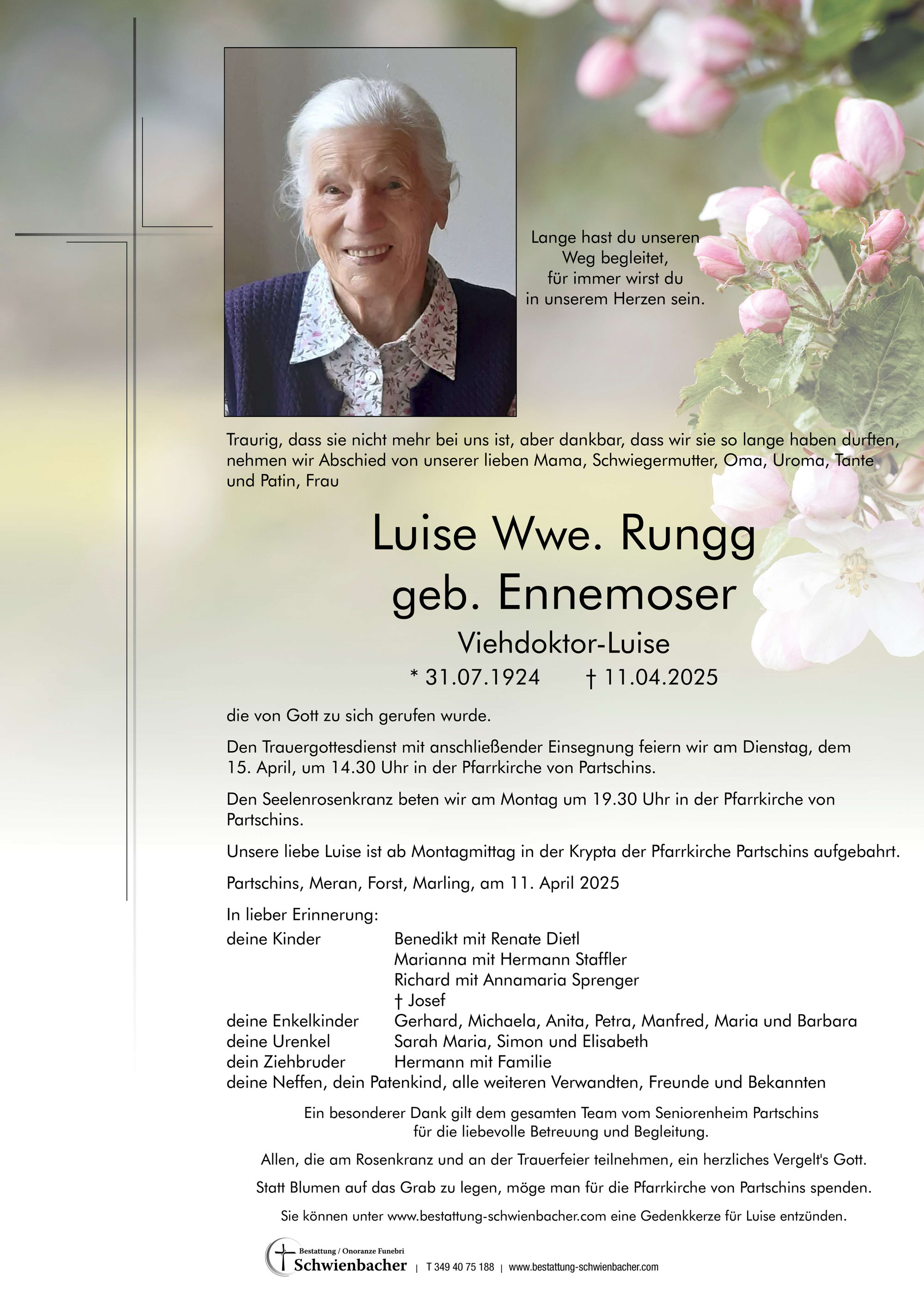 Parte: Luise Wwe. Rungg geb. Ennemoser 