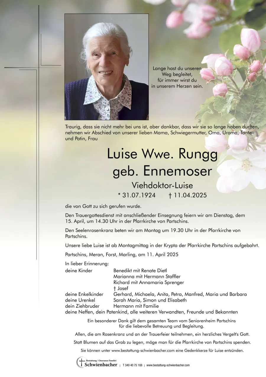 Parte: Luise Wwe. Rungg geb. Ennemoser