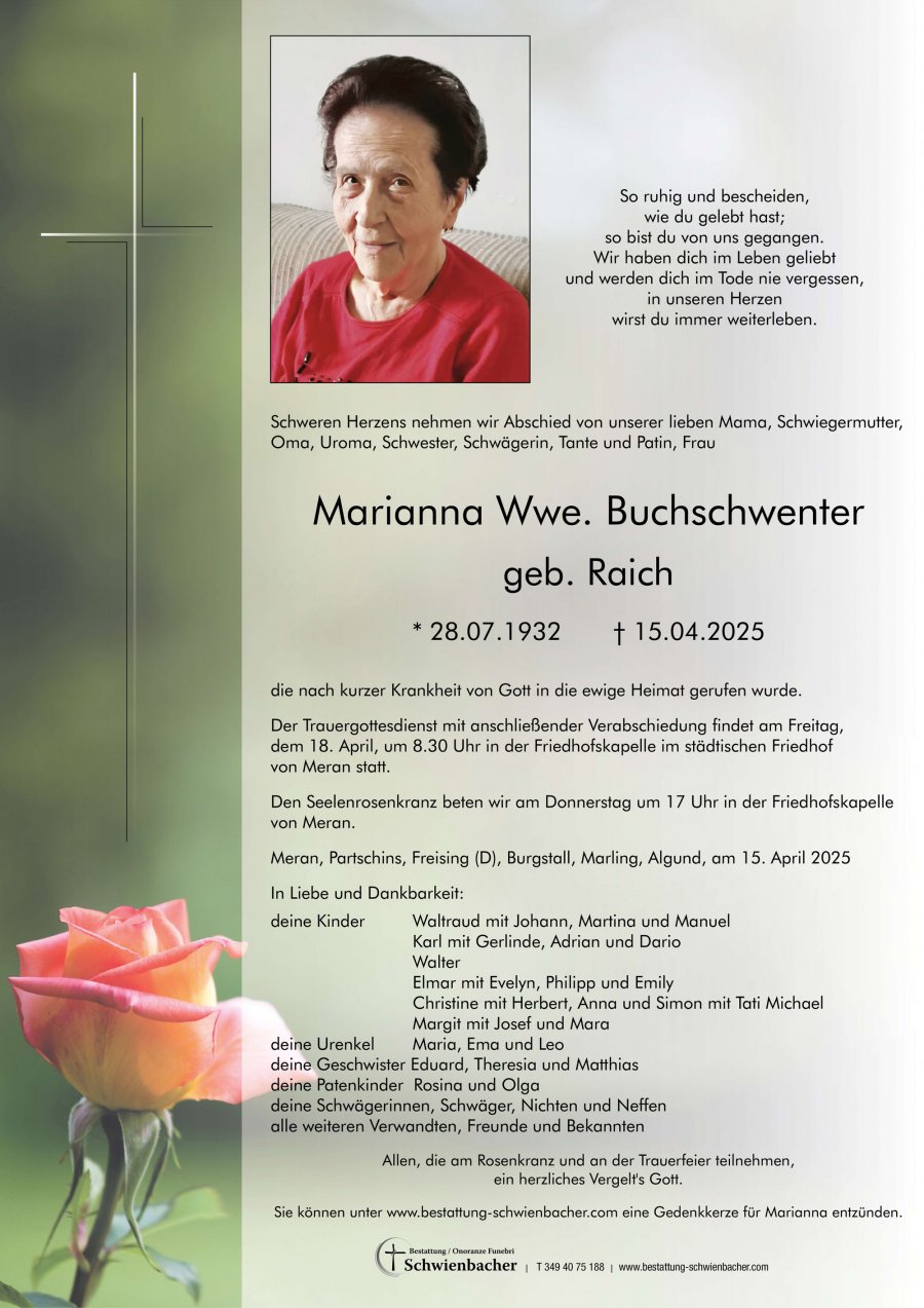 Parte: Marianna Wwe. Buchschwenter geb. Raich