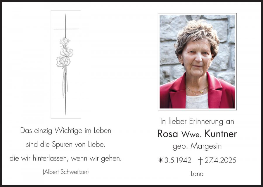 Sterbebild: Rosa Wwe. Kuntner geb. Margesin