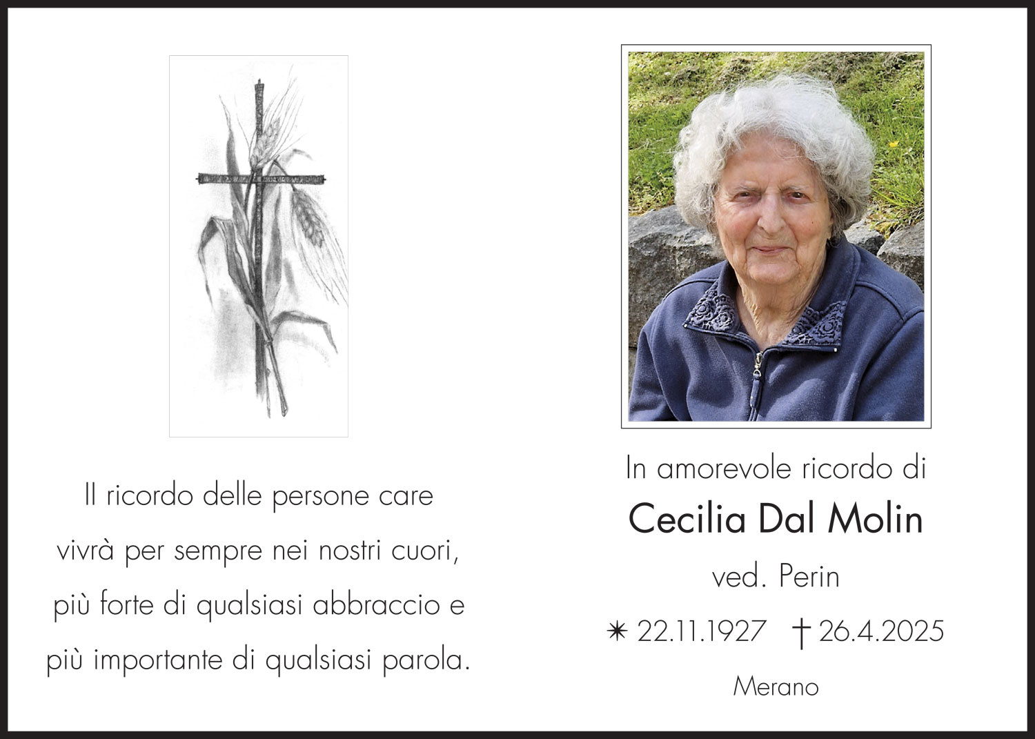 Sterbebild: Cecilia Dal Molin Wwe. Perin