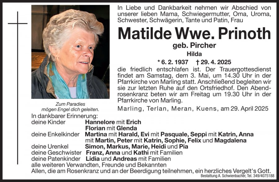 Medien: Matilde Wwe. Prinoth geb. Pircher