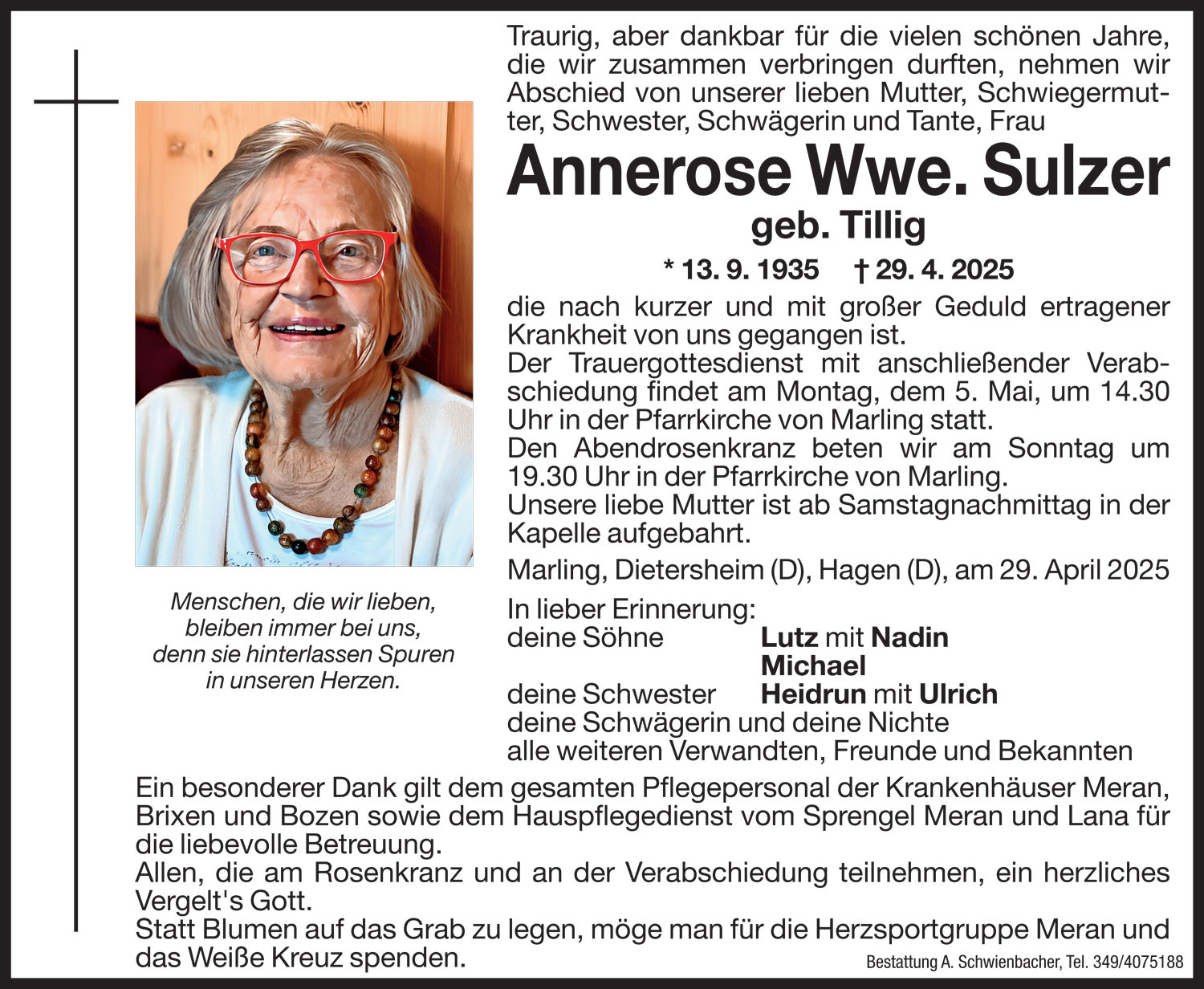 Medien: Annerose Wwe. Sulzer geb. Tillig