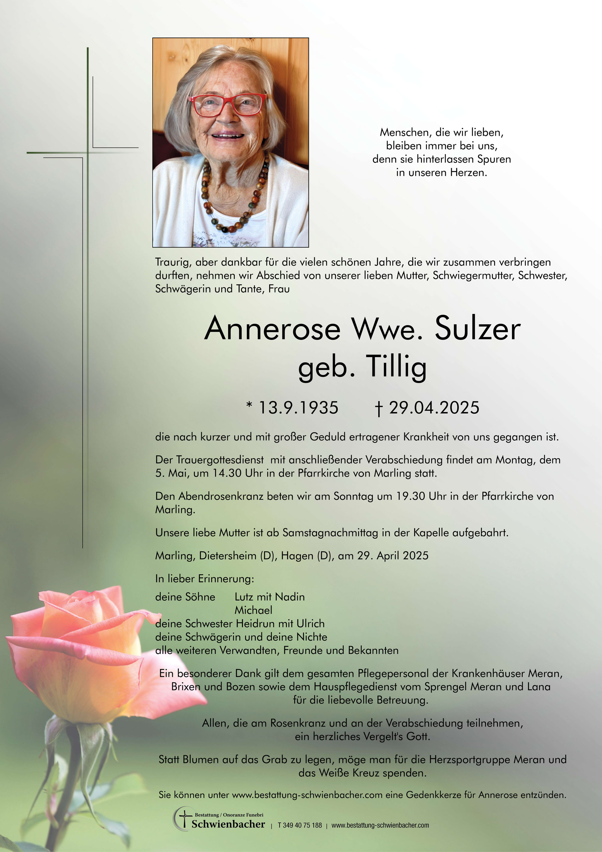 Parte: Annerose Wwe. Sulzer geb. Tillig 