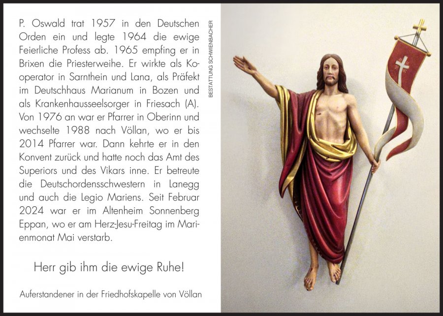 Sterbebild: P. Oswald (Josef) Vienna OT