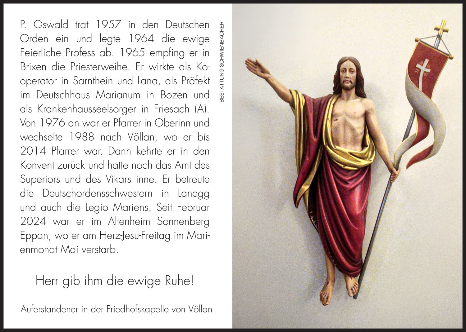 Sterbebild: P. Oswald (Josef) Vienna OT