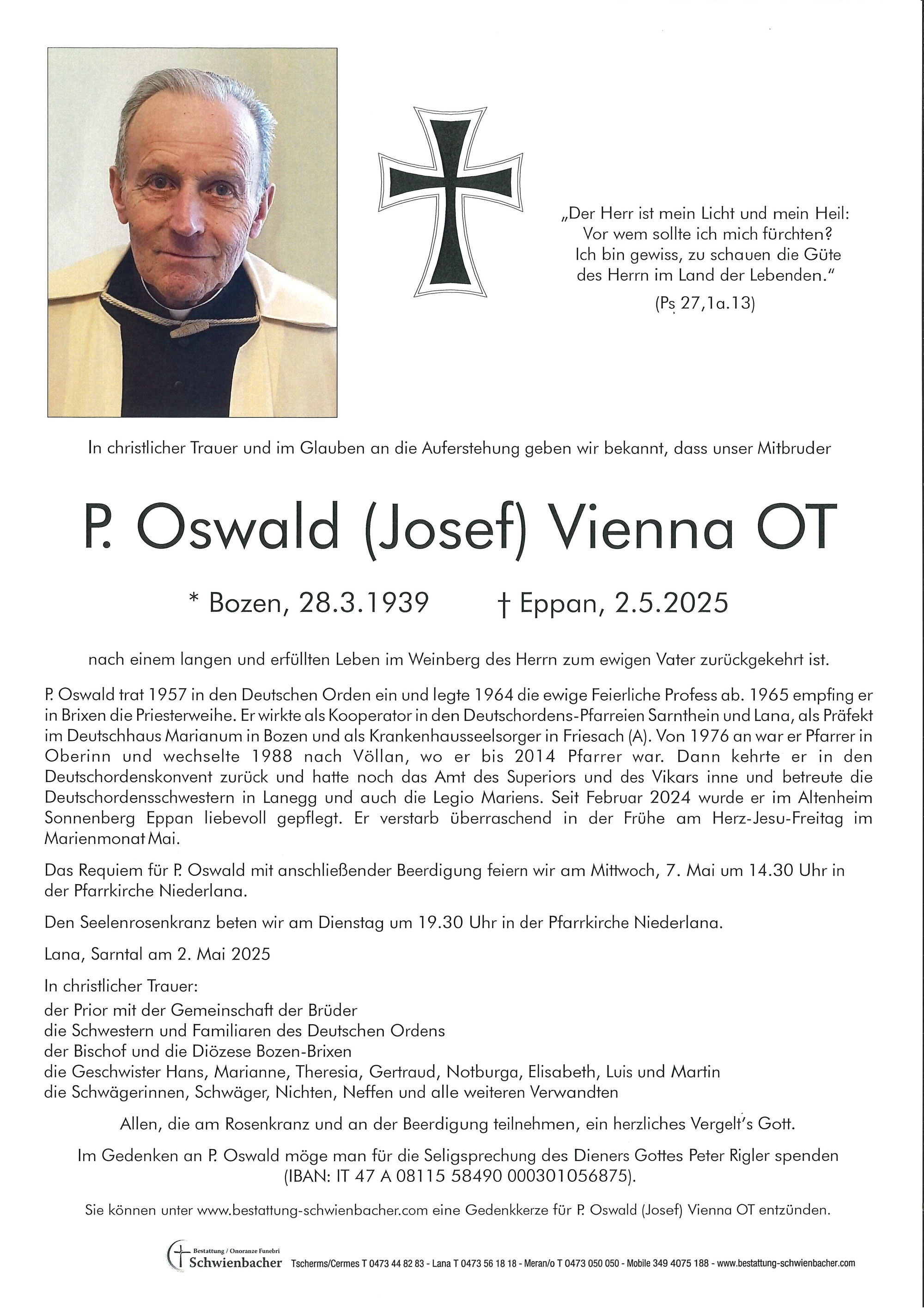Parte: P. Oswald (Josef) Vienna OT 