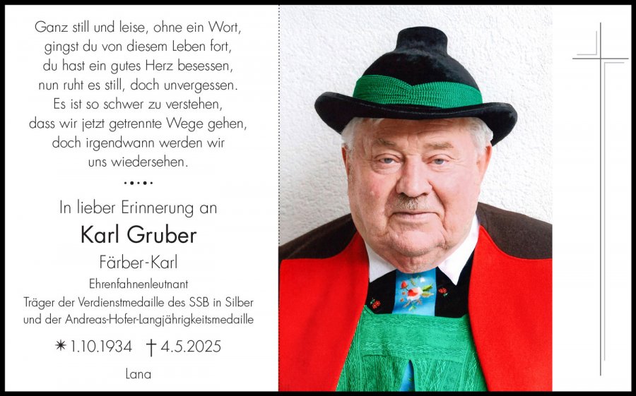 Sterbebild: Karl Gruber