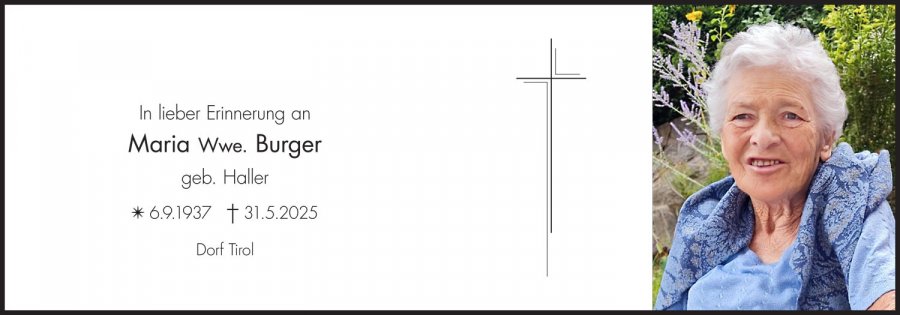 Sterbebild: Maria Wwe. Burger geb. Haller