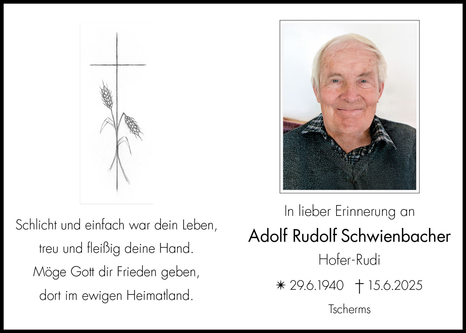 Sterbebild: Adolf Rudolf Schwienbacher