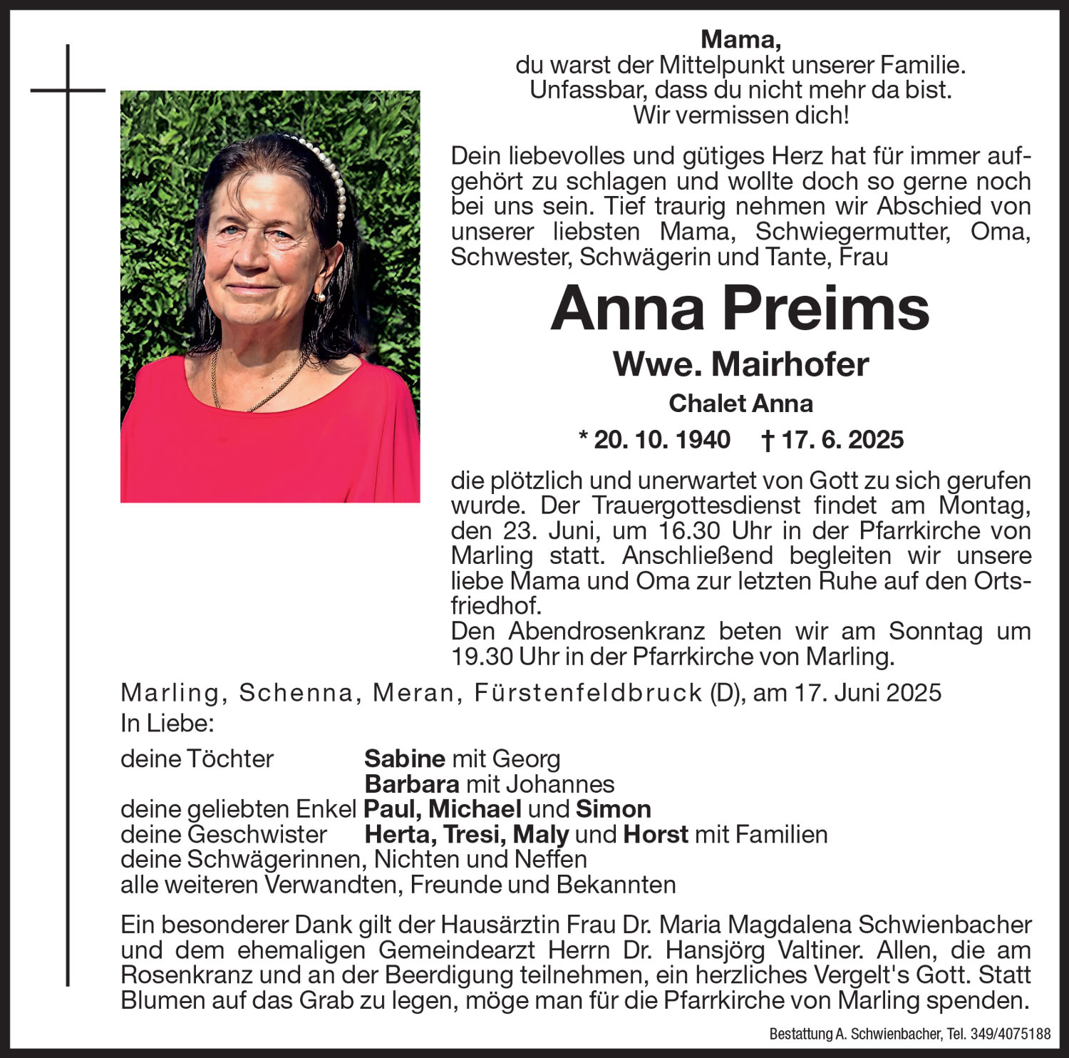 Medien: Anna Wwe. Mairhofer Preims