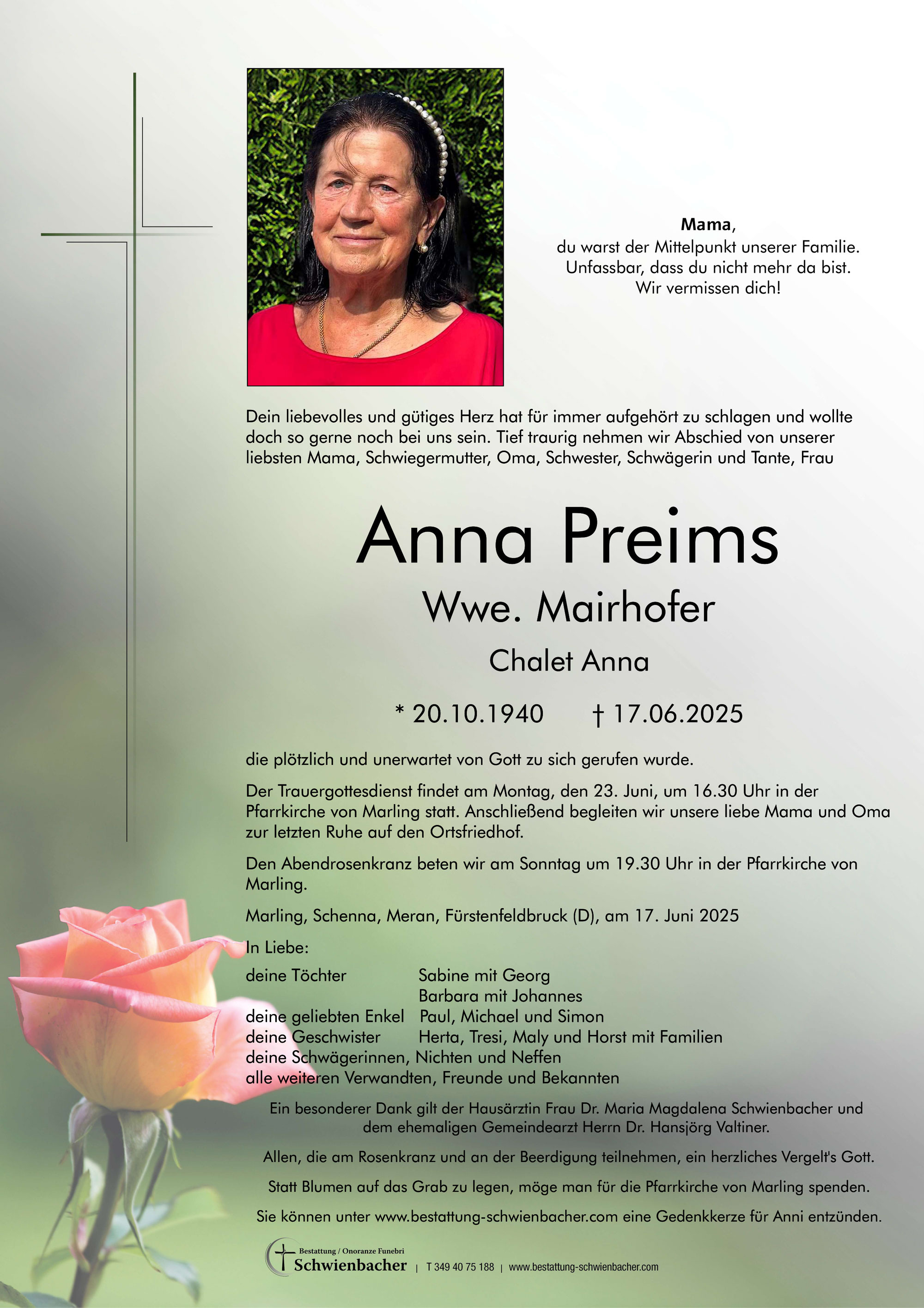 Parte: Anna Wwe. Mairhofer Preims 