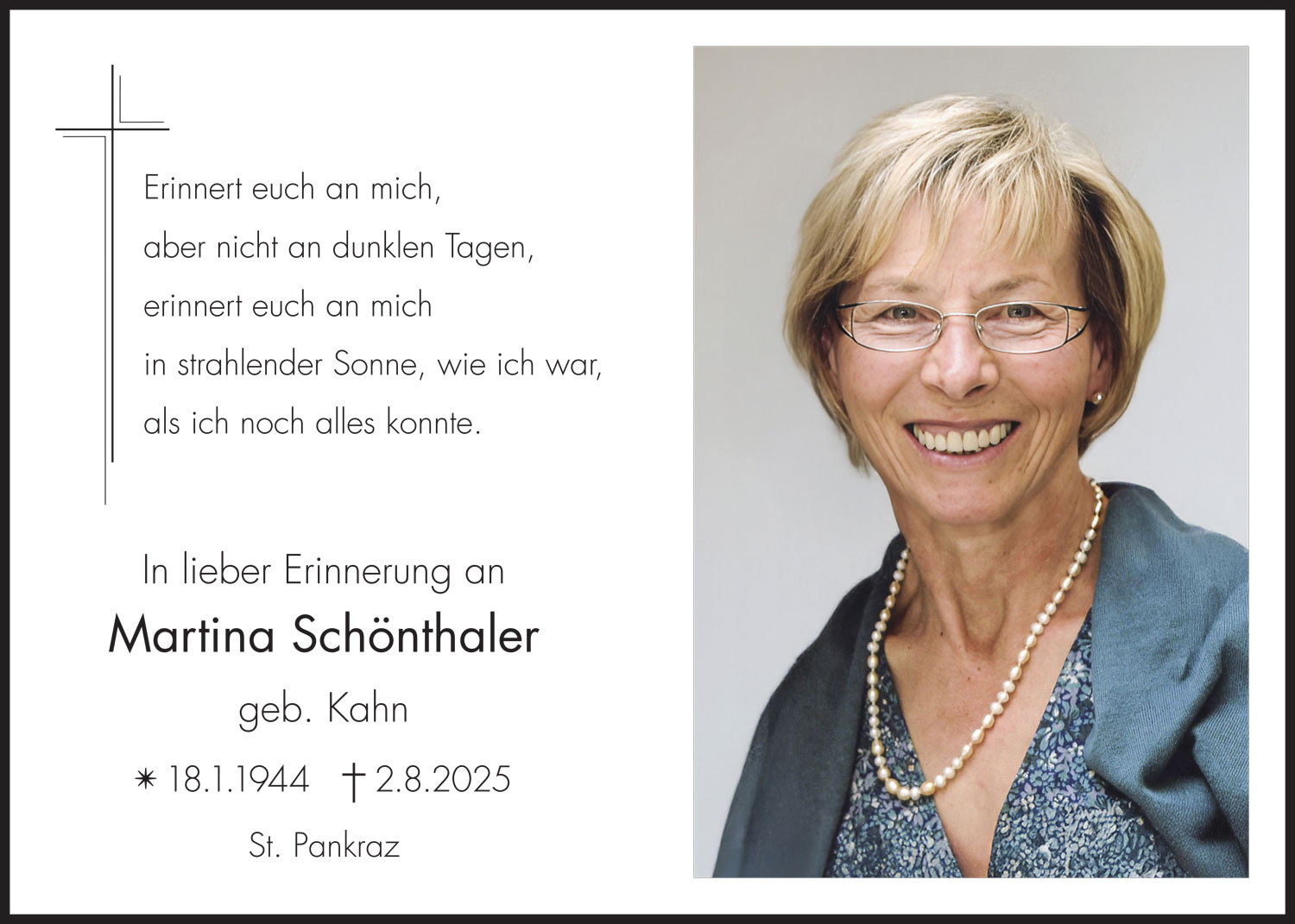 Sterbebild: Martina Schönthaler geb. Kahn