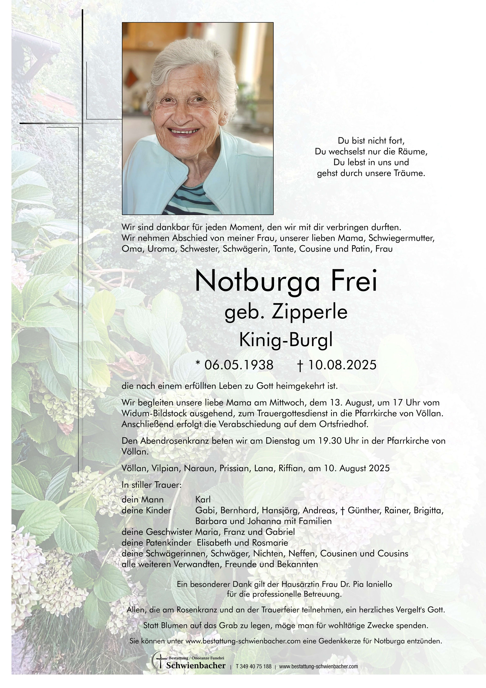 Parte: Notburga Frei geb. Zipperle 